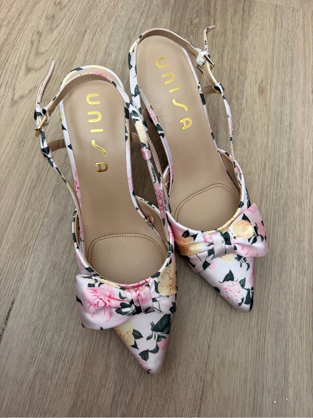 Unisa Pink Floral Pointed-Toe Slingback Heels